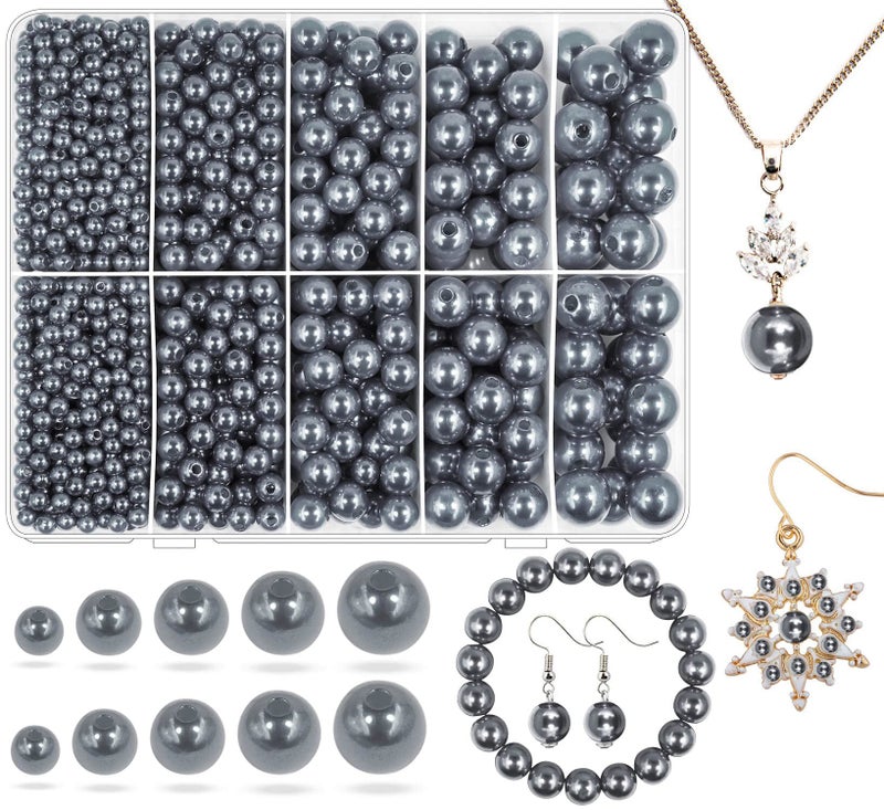 Wavlakth Grey Pearl Beads for Jewelry Making  1750pcs Grey Pearl Craft Bead with Hole 4mm 6mm 8mm 10mm 12mm Loose Spacer Bead for Necklace Bracelet Earrings Ring Choker Wedding Dress Decor (Grey) - Image 1